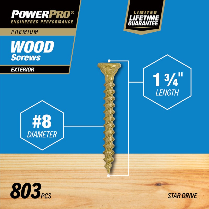 Power Pro Premium Exterior Wood Screws, #8 x 1-3/4"Inch All-Purpose Deck Screws for Outdoor Projects, T-25 Star Bit Included, Bronze, 803 Pieces | 48607V4 - Image 5